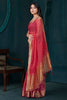 Glamorous Red Beads Work Jacquard Festival Wear Saree With Blouse