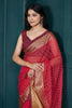Glamorous Red Beads Work Jacquard Festival Wear Saree With Blouse