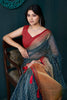 Adorable Blue Beads Work Jacquard Festival Wear Saree With Blouse