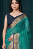 Beautiful Sea Green Beads Work Jacquard Wedding Wear Saree With Blouse