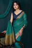 Beautiful Sea Green Beads Work Jacquard Wedding Wear Saree With Blouse