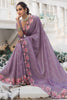 Fabulous Purple Embroidered Silk Festival Wear Saree With Blouse