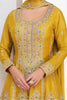 Alluring Mustard Color Embroidered Chinon Haldi Wear Palazzo Suit