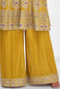 Alluring Mustard Color Embroidered Chinon Haldi Wear Palazzo Suit