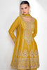 Alluring Mustard Color Embroidered Chinon Haldi Wear Palazzo Suit