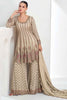 Bewitching Beige Embroidered Chinon Wedding Wear Palazzo Suit