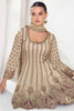 Bewitching Beige Embroidered Chinon Wedding Wear Palazzo Suit