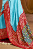 Shocking Sky-Blue Lucknowi Work Tussar Silk Wedding Wear Saree