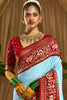 Shocking Sky-Blue Lucknowi Work Tussar Silk Wedding Wear Saree