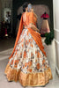 Awesome Orange Floral Print Dola Silk Function Wear Lehenga Choli