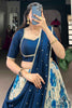 Marvelous Navy-Blue Floral Print Dola Silk Wedding Wear Lehenga Choli