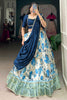 Marvelous Navy-Blue Floral Print Dola Silk Wedding Wear Lehenga Choli