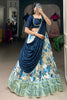 Marvelous Navy-Blue Floral Print Dola Silk Wedding Wear Lehenga Choli