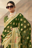 Fascinating Green Paithani Border Georgette Mehendi Wear Saree