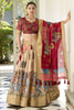 Lovable Cream Kalamkari Print Dola Silk Festive Wear Lehenga Choli