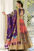 Attractive Peach Kalamkari Print Dola Silk Lehenga With Purple Choli