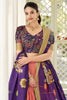Attractive Peach Kalamkari Print Dola Silk Lehenga With Purple Choli