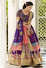 Attractive Peach Kalamkari Print Dola Silk Lehenga With Purple Choli