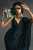 Alluring Teal Blue Diamond Work Satin Party Wear Pre-Stitched Saree