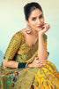 Astonishing Mustard Yellow Zari Weaving Georgette Haldi Wear Saree 