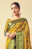 Astonishing Mustard Yellow Zari Weaving Georgette Haldi Wear Saree 