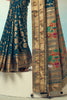 Pretty Teal Blue Zari Weaving Georgette Function Wear Saree With Blouse