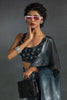Dazzling Dusty Blue Diamond Work Satin Party Wear Pre-Stitched Saree