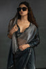 Astonishing Grey Diamond Work Satin Party Wear Pre-Stitched Saree