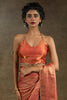 Tantalizing Peach Diamond Border Satin Party Wear Pre-Stitched Saree