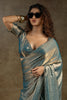 Lovely Dusty Blue Diamond Border Satin Party Wear Pre-Stitched Saree