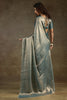 Lovely Dusty Blue Diamond Border Satin Party Wear Pre-Stitched Saree