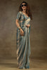 Lovely Dusty Blue Diamond Border Satin Party Wear Pre-Stitched Saree