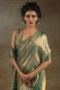 Marvelous Teal Blue Diamond Border Satin Party Wear Pre-Stitched Saree