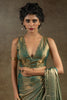 Marvelous Teal Blue Diamond Border Satin Party Wear Pre-Stitched Saree