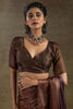 Alluring Dark Brown Plain Shaded Satin Casual Wear Saree With Blouse