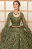 Awesome Olive Green Stone Work Net Mehendi Wear Lehenga Choli