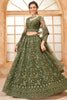 Awesome Olive Green Stone Work Net Mehendi Wear Lehenga Choli