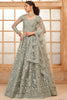 Fabulous Light Grey Thread Embroidered Net Event Wear Lehenga Choli