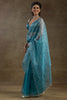 Shocking Teal Blue Zari Weaving Organza Event Wear Pre-Stitched Saree