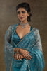 Shocking Teal Blue Zari Weaving Organza Event Wear Pre-Stitched Saree