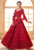 Dazzling Red Embroidery Work Net Engagement Wear Lehenga Choli