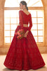 Dazzling Red Embroidery Work Net Engagement Wear Lehenga Choli