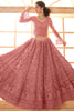 Breathtaking Dusty Pink Thread Work Net Wedding Wear Lehenga Choli