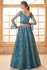 Spectacular Teal Blue Stone Work Net Engagement Wear Lehenga Choli