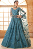 Spectacular Teal Blue Stone Work Net Engagement Wear Lehenga Choli