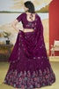 Striking Wine Color Thread Work Chinon Engagement Wear Lehenga Choli