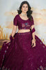 Striking Wine Color Thread Work Chinon Engagement Wear Lehenga Choli