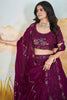 Striking Wine Color Thread Work Chinon Engagement Wear Lehenga Choli