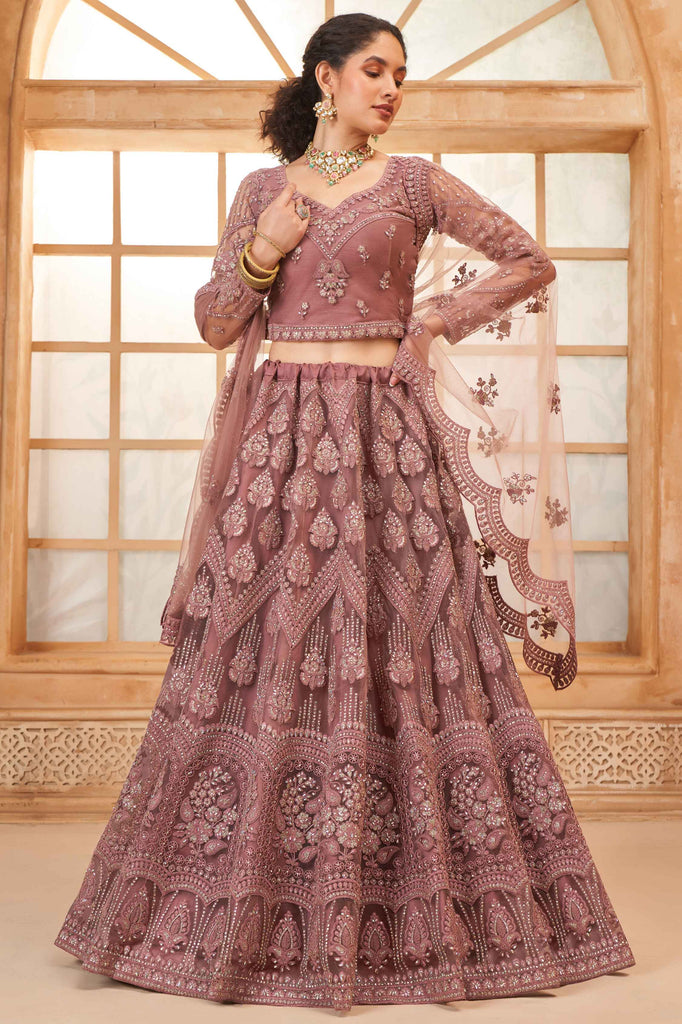 Majestic Mauve Thread Work Net Function Wear Lehenga Choli