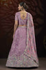 Surprising Purple Thread Work Net Bridesmaid Lehenga Choli 